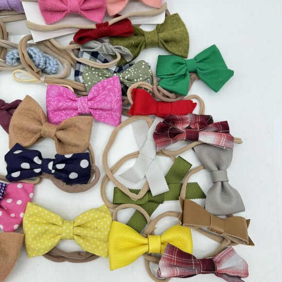 Huge Lot 65pc + Handmade Baby Toddler Headbeads Bows Clips Bonnets Floral Solid - Picture 7 of 15
